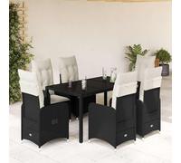 GeenYuu Ensemble de Bistro de Jardin 7 pcs en Poly rotin Noir avec Coussins Confortables, Table en Verre trempé, fauteuils inclinables et Repose-Pieds pour terrasse, Balcon