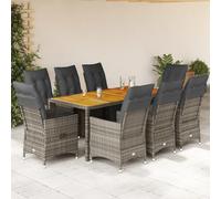 GeenYuu Ensemble de Bistro de Jardin 9 pcs en Poly rotin Gris avec Coussins épais, Table en Bois d'acacia, fauteuils inclinables pour terrasse, Balcon, mobilier extérieur Confortable