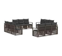 GeenYuu Ensemble de canapé de Jardin 12 pcs Gris polyrotin résistant mobilier extérieur modulable pour terrasse Balcon Patio détente Repas Famille