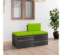 GeenYuu Ensemble de canapé de jardin 2 pièces en pin massif avec coussins vert clair, composé d'un canapé et d'un tabouret, ensemble de salon d'extérieur résistant aux intempéries pour terrasse