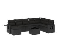 GeenYuu Ensemble de canapé de jardin 9 pièces en rotin synthétique avec coussins, résistant aux intempéries, pour terrasse, balcon et véranda, avec table, canapé, fauteuil, tabouret, pliable, facile