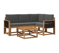 GeenYuu Ensemble de canapé d'extérieur 5 pièces en bois d'acacia massif avec housse en polyester anthracite naturel, salon modulaire avec table, coussin d'assise et de dossier, résistant aux