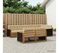 GeenYuu Ensemble de canapé d'extérieur 7 pièces avec coussins, bois d'acacia massif laqué, salon modulaire pour terrasse et jardin, ensemble de meubles résistants aux intempéries avec salon et salle à