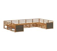 GeenYuu Ensemble de canapé d'extérieur 9 pièces en bois d'acacia massif laqué naturel avec design modulaire, résistant aux intempéries et confortable pour jardin, terrasse et réunion détendue