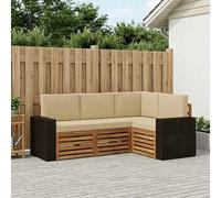 GeenYuu Ensemble de canapé en bois d'acacia massif avec 4 pièces avec coussins, laqué résistant aux intempéries, hauteur d'assise 37 cm, modulaire pour jardin, terrasse, salon confortable avec