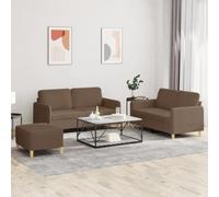 GeenYuu Ensemble de canapés 3 pièces Marron en Tissu avec Coussins, 2 canapés 2 Places et Pouf, Structure Robuste en métal et contreplaqué, idéal pour Salon séjour Bureau détente et Lecture