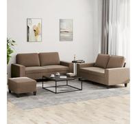 GeenYuu Ensemble de canapés 3 pièces Marron Tissu avec 2 canapés 2 Places 120-140 cm et Pouf, Structure métal et contreplaqué, Coussins rembourrés pour Salon séjour détente Lecture Repos