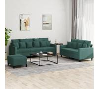GeenYuu Ensemble de canapés 3 pièces Vert foncé en Velours 100% Polyester avec Coussins 8 Grands 10 Petits et Pouf 60x50x41 cm pour Salon séjour Chambre Bureau détente
