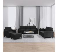 GeenYuu Ensemble de canapés 4 pièces Noir Velours avec Coussins, Fauteuil, canapé 2 et 3 Places, Repose-Pied, Structure Robuste, Assise Confortable pour Salon séjour Chambre Bureau détente