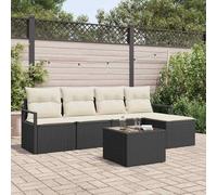 GeenYuu Ensemble de canapés modulable en polyrotin Noir avec Coussins, mobilier extérieur 6 pièces pour terrasse Jardin Balcon, Table Basse et Pouf Inclus