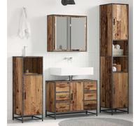 GeenYuu Ensemble de meubles de salle de bain avec meuble sous lavabo, armoire à miroir, armoire haute en bois vieilli, 3 pièces, avec tiroirs, étagère et montage mural pour un rangement peu encombrant