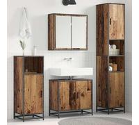 GeenYuu Ensemble de meubles de salle de bain avec meuble sous lavabo, armoire miroir, armoire haute, étagère, bois ancien, montage mural et debout pour un rangement peu encombrant et un espace de
