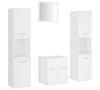 GeenYuu Ensemble de meubles de salle de bain blanc en bois avec meuble sous lavabo, 2 armoires hautes et miroir, ensemble de meubles de salle de bain 4 pièces pour un espace de rangement