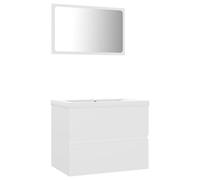 GeenYuu Ensemble de meubles de salle de bain en bois blanc avec meuble sous lavabo 60 x 38,5 x 45 cm, lavabo encastré en céramique avec trop-plein 61 x 39,5 x 18,5 cm et miroir 60 x 37 cm, tiroir de