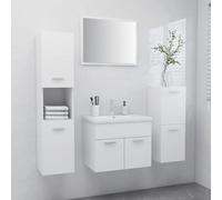 GeenYuu Ensemble de meubles de salle de bain en bois blanc avec meuble sous lavabo, armoire midi, armoire haute et miroir pour salle de bain espace de rangement et ordre