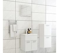 GeenYuu Ensemble de meubles de salle de bain en bois blanc avec meuble sous lavabo, armoire midi, lavabo encastré, miroir, espace de rangement et bonde push-open pour salle de bain et chambre d'amis