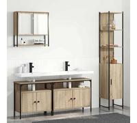 GeenYuu Ensemble de meubles de salle de bain en chêne Sonoma avec armoire à miroir, meuble sous lavabo, armoire haute et étagère, peu encombrant, pour salle de bain, toilettes, chambre d'amis, avec