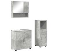 GeenYuu Ensemble de meubles de salle de bain - Montage mural - Gris béton - En bois - Avec meuble sous lavabo, armoire miroir et armoire - 3 pièces - Pour salle de bain d'invités - WC avec beaucoup