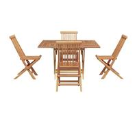 GeenYuu Ensemble de Salle à Manger Jardin en Teck Massif Marron avec Table Pliable 110x110 cm et 4 chaises résistantes pour terrasse Patio extérieur avec Trou Parasol Rangement Facile