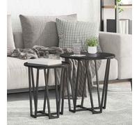 GeenYuu Ensemble de Tables d'appoint chêne Noir 2 pièces avec Plateau Rond et Cadre métal pour Salon Chambre Bureau, Design Industriel Pratique et