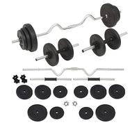 GeenYuu Ensemble d'haltères et Barres d'haltères 30 kg en Acier avec disques en Ciment, Poids Variable pour Musculation, Fitness, entraînement Force à Domicile, Prise Confortable