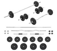 GeenYuu Ensemble d'haltères longs et courts de 30 kg en acier chromé avec disques d'haltères, fermeture étoile, réglable pour musculation, musculation, fitness à la maison et entraînement à domicile