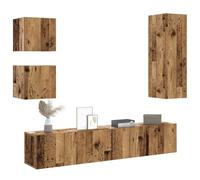 GeenYuu Ensemble Meuble TV Mural 5 pièces Bois d'ingénierie Vieux Bois Console Rangement Salon Moderne Design Industriel Pratique