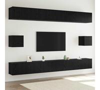 GeenYuu Ensemble Meuble TV Mural 8 pcs chêne Noir en Bois d'ingénierie avec Portes à charnières, étagères spacieuses, Design Moderne pour Salon séjour Multimedia