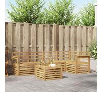 GeenYuu Ensemble mobilier extérieur 6 pièces en Bois d'acacia Massif Blanc 59 x 59 x 37 cm canapé modulable avec Table, accoudoirs Pratiques, Design à Lattes pour Jardin terrasse détente Sociale