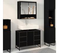 GeenYuu Ensemble mobilier Salle Bain 2 pcs chêne Noir avec Miroir et Vasque, Meuble Rangement tiroir Porte, étagère Murale Suspendue, Design Moderne pour Petite Salle de Bain