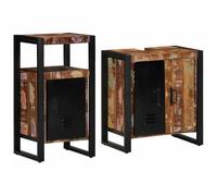 GeenYuu Ensemble mobilier Salle de Bain 2 pcs Bois recyclé Solide avec tiroirs Portes Rangement lavabo Vasque Armoire Colonne pour Organiser Serviette cosmétique sous évier