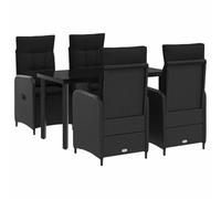 GeenYuu Ensemble mobilier Salon 5 pièces Noir avec Table Basse, Coussins Confortables, chaises réglables et oreillers, Design en rotin PE Durable pour intérieur et extérieur, idéal pour séjour