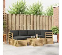 GeenYuu Ensemble mobilier Salon d'extérieur 7 pièces en Bois d'acacia Blanc et Anthracite, canapé modulaire avec Coussins, Table, Pouf, Design résistant aux intempéries pour Jardin terrasse