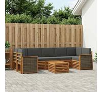 GeenYuu Ensemble mobilier Salon d'extérieur 8 pièces en Bois d'acacia Massif Naturel et Anthracite avec canapés modulables et Table pour Jardin terrasse détente convivialité