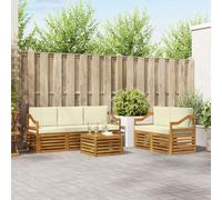 GeenYuu Ensemble mobilier Salon en Bois d'acacia Massif avec Coussins crème 6 pcs Design modulable Durable pour Jardin terrasse extérieur détente et convivialité