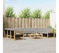 GeenYuu Ensemble mobilier Salon extérieur 10 pièces en Bois d'acacia Massif Blanc et Gris Clair modulable avec Coussins Confortables pour Jardin terrasse convivialité