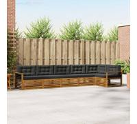 GeenYuu Ensemble mobilier Salon extérieur 6 pcs en Bois d'acacia Naturel et Anthracite, canapé modulaire avec Coussins Amovibles pour terrasse, Jardin, détente et Partage