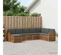 GeenYuu Ensemble mobilier Salon extérieur 6 pièces Bois d'acacia Massif Naturel et Anthracite avec Coussins modulables pour Jardin terrasse détente convivialité