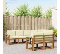 GeenYuu Ensemble mobilier Salon extérieur 8 pcs canapé Bois d'acacia Massif Naturel crème, Design modulaire résistant aux intempéries, Coussins Confortables pour Jardin terrasse détente Sociale