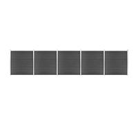 GeenYuu Ensemble panneau clôture WPC noir 872x186 cm avec poteaux acier et barres aluminium pour jardin terrasse extérieur protection intimité sécurité modulable décoratif