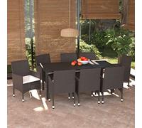 GeenYuu Ensemble Repas Jardin 9 pcs en Poly rotin Marron avec Coussins crème, Table Verre Aluminium 190x90 cm, 8 chaises Confortables pour terrasse Balcon Patio détente Repas extérieur