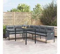 GeenYuu Ensemble Salon Jardin 2 pièces Anthracite en Acier avec canapé d'angle, Table à Manger, Coussins Confortables, Sac de Rangement latéral pour terrasse Balcon Patio détente Repas extérieur