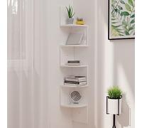 GeenYuu Étagère d'angle Murale Blanc Brillant en Bois d'ingénierie 19x19x123 cm, Support Rangement Suspendu pour Salon Cuisine Chambre Bureau, décoration Espace Flottant pour Plantes Cadres bibelots