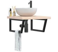 GeenYuu Étagère de Vasque Murale en Acier Noir et Bois de chêne Massif 60x60 cm, Support trapèze Robuste pour Salle de Bain, Rangement Suspendu sous évier avec capacité 100 kg