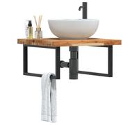 GeenYuu Étagère de Vasque Murale en Acier Noir et Bois Massif d'acacia 60x60x4 cm avec Support rectangulaire Robuste pour Salle de Bain, Rangement sous évier et Espace organisé