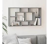 GeenYuu Étagère Murale Gris béton en Bois d'ingénierie 8 Compartiments 85x16x47,5 cm système de Fixation Invisible pour Rangement Livres décoration Plantes bibelots Salon Bureau