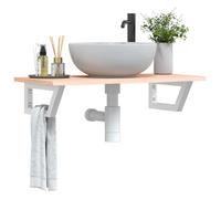 GeenYuu Étagère Murale pour Vasque en Acier Blanc et Bois de chêne Massif 80x40 cm avec Support trapèze, Meuble lavabo Suspendu pour Salle de Bain, Rangement Pratique sous évier avec Porte Serviette