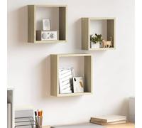 GeenYuu Étagères murales sous Forme de Cube chêne Sonoma 3 pcs en MDF avec système de Montage Invisible, Support Flottant pour Rangement Livres décorations Photos Plantes, idéal Salon Chambre Bureau