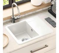 GeenYuu Évier blanc encastrable 560 x 460 mm en quartz et résine, bac rectangulaire résistant à la chaleur, avec vidage siphon et robinetterie pour cuisine, buanderie, atelier ou restaurant