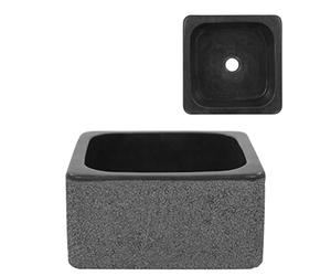 GeenYuu Évier en pierre de rivière noir 30x30x15 cm robuste pour salle de bain, lavabo vasque encastré avec bonde siphon, idéal rénovation meuble sanitaire comptoir suspendu